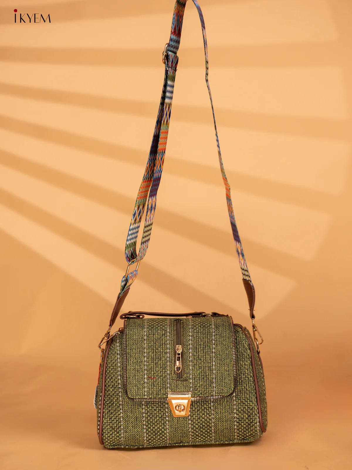 Jacquard Sling bag with Printed Sling - Green - KA18117 - Image 5