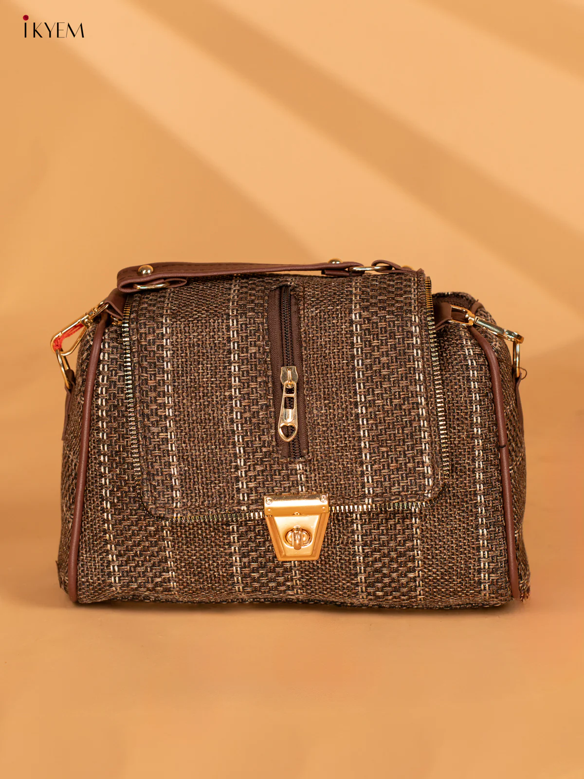 Jacquard Sling bag with Printed Sling - Brown - KA18118
