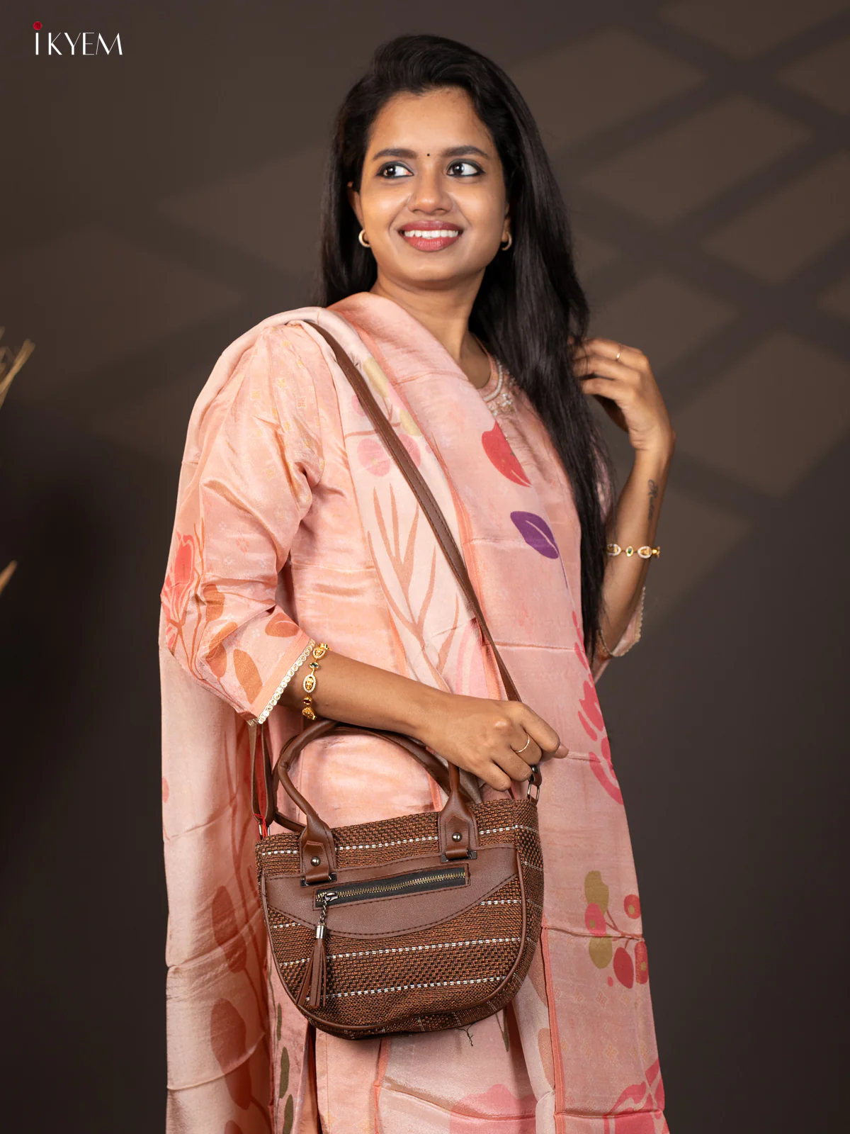 Printed Jute Sling Bag - Coffee Brown - KA18125