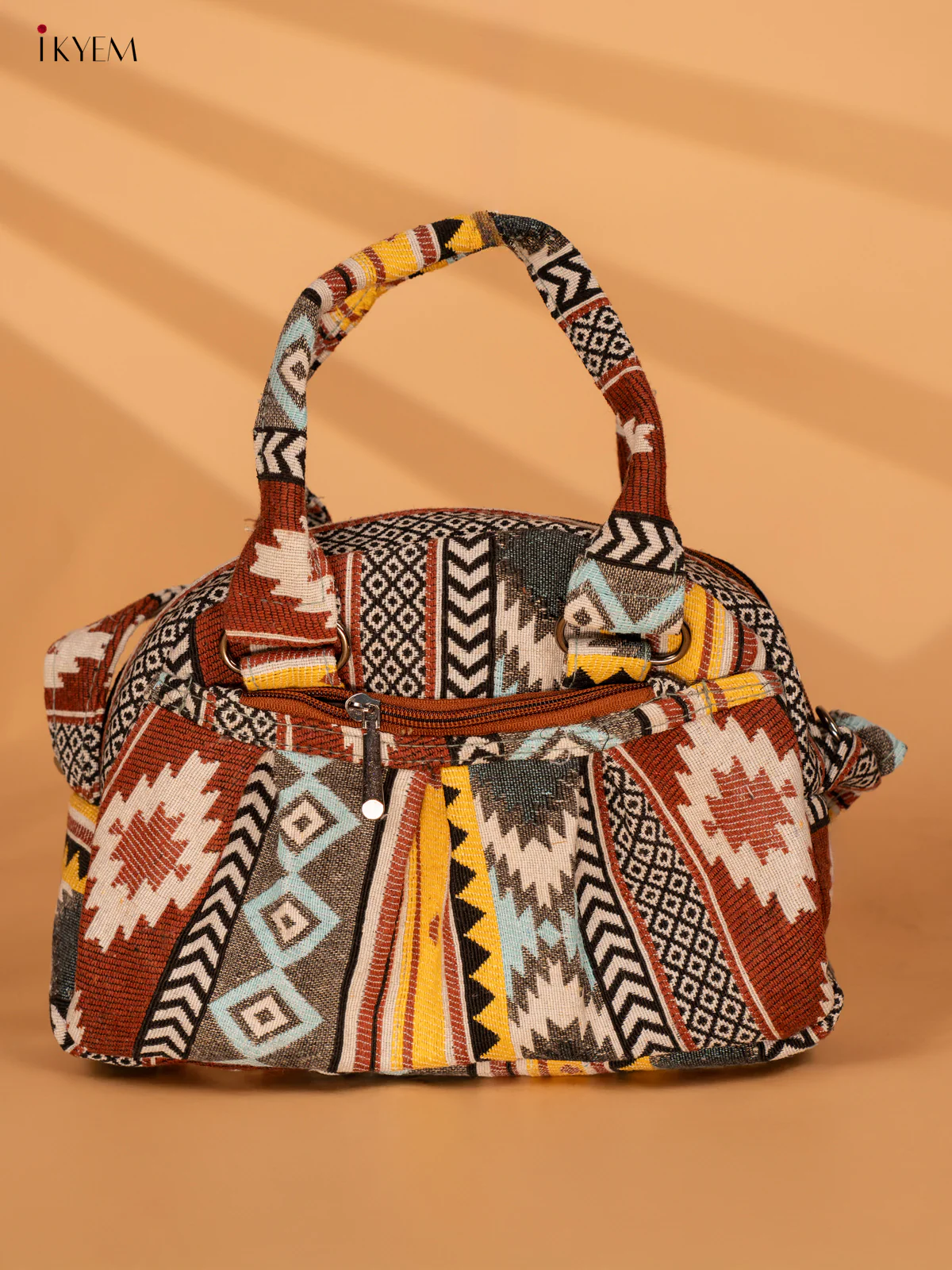 Printed Crushed Jute Sling Bag - Yellow & Brown - KA18129 - Image 2