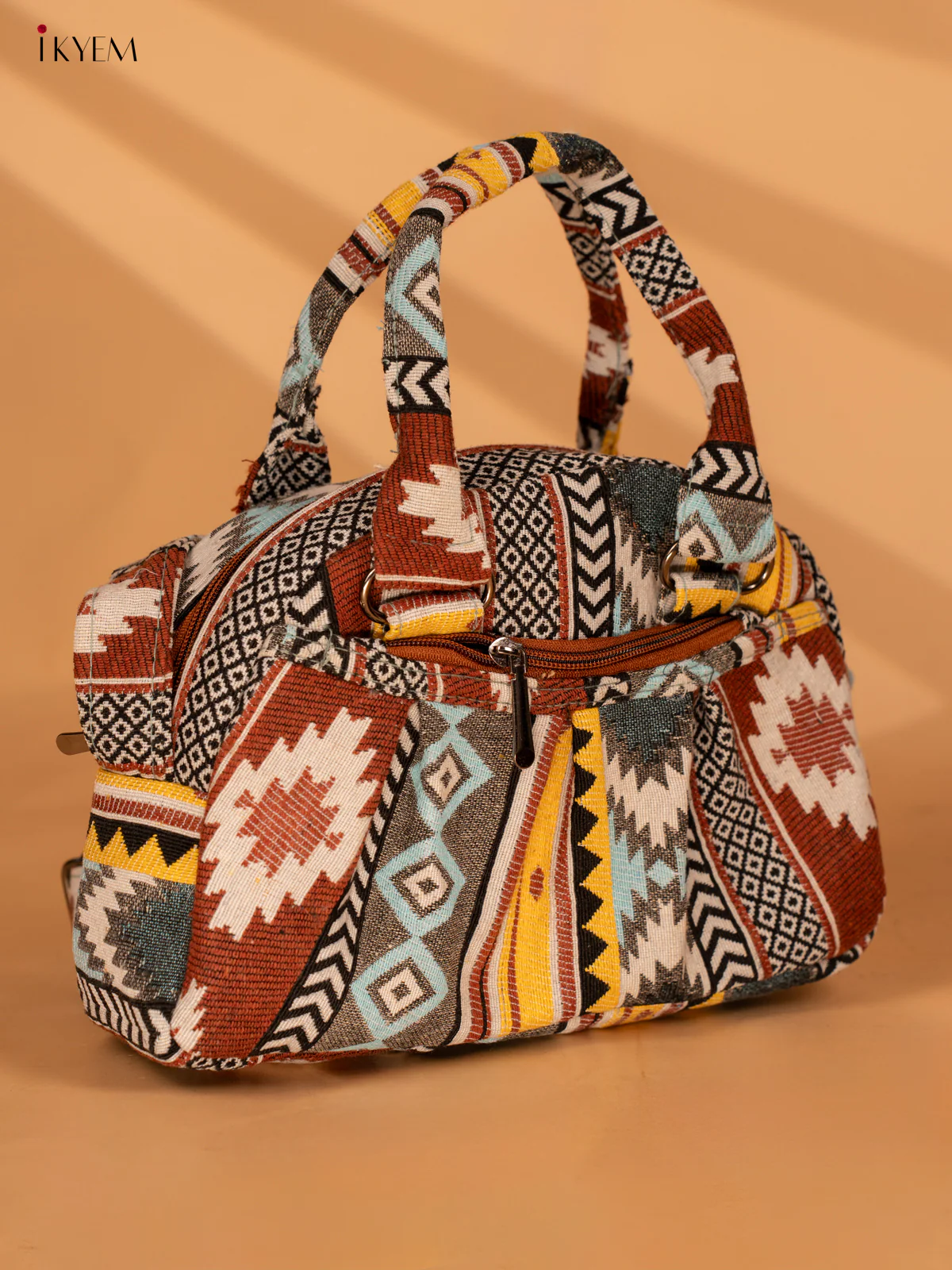 Printed Crushed Jute Sling Bag - Yellow & Brown - KA18129 - Image 3