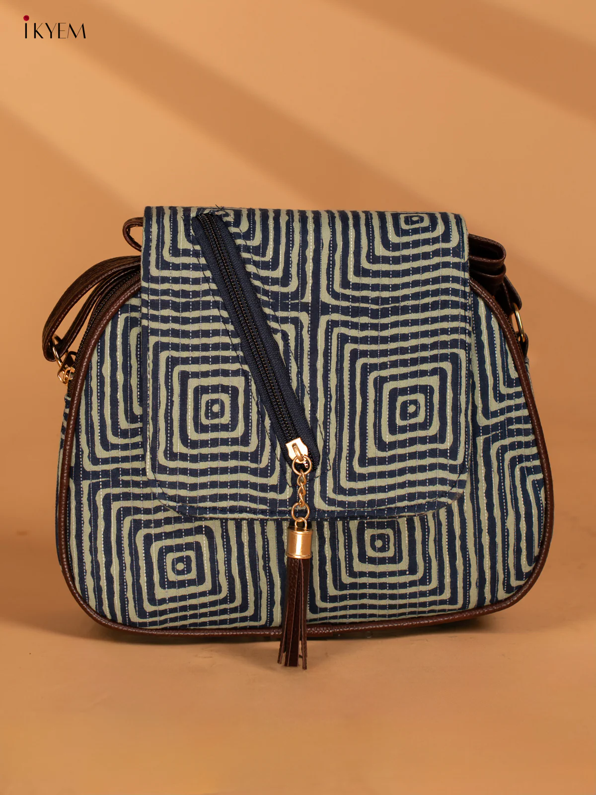 Cotton Printed Sling Bag - Blue - KA18138