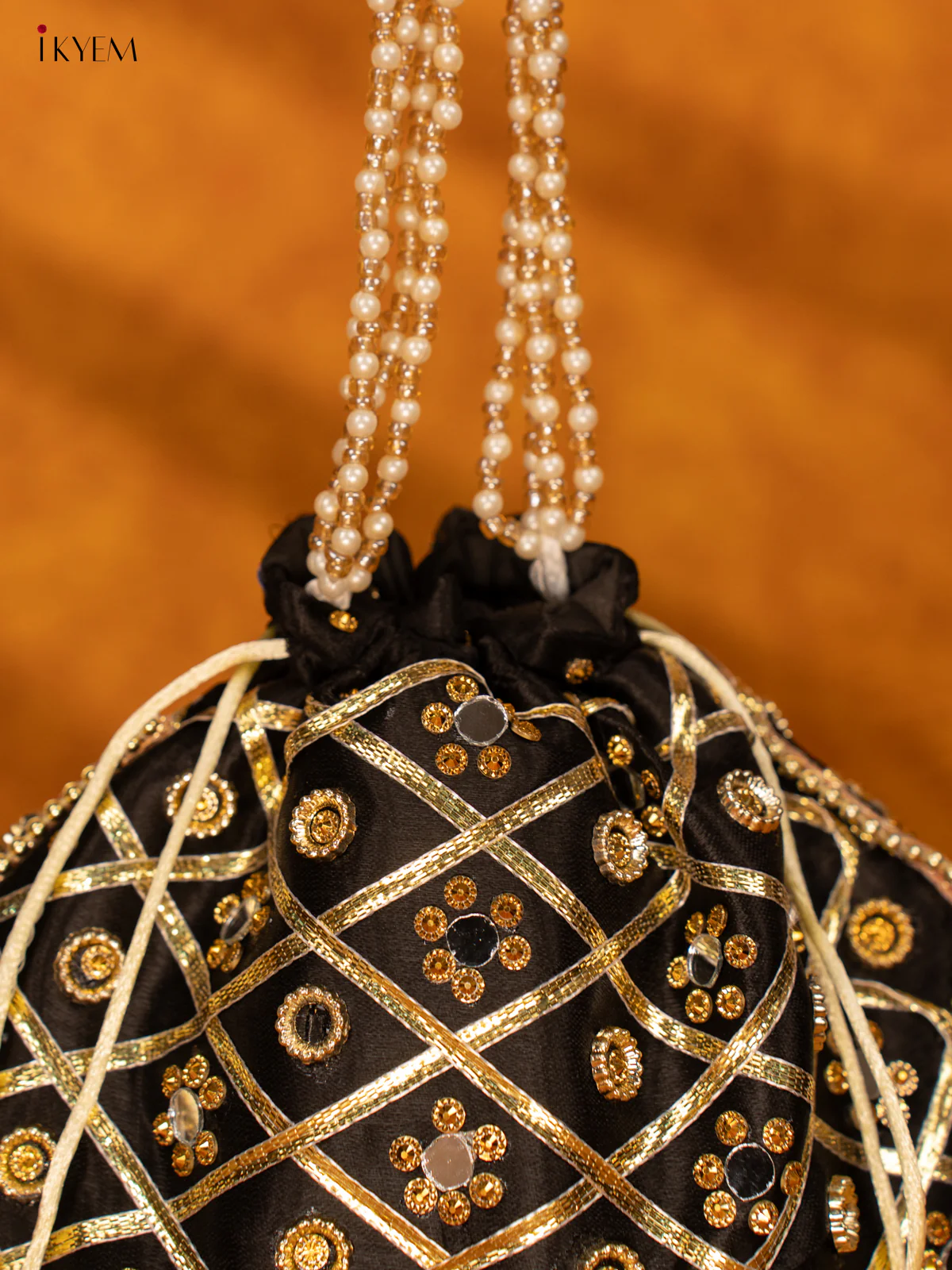 Designer Potli Bag with Mirror Work - Black - KA18157 - Image 4