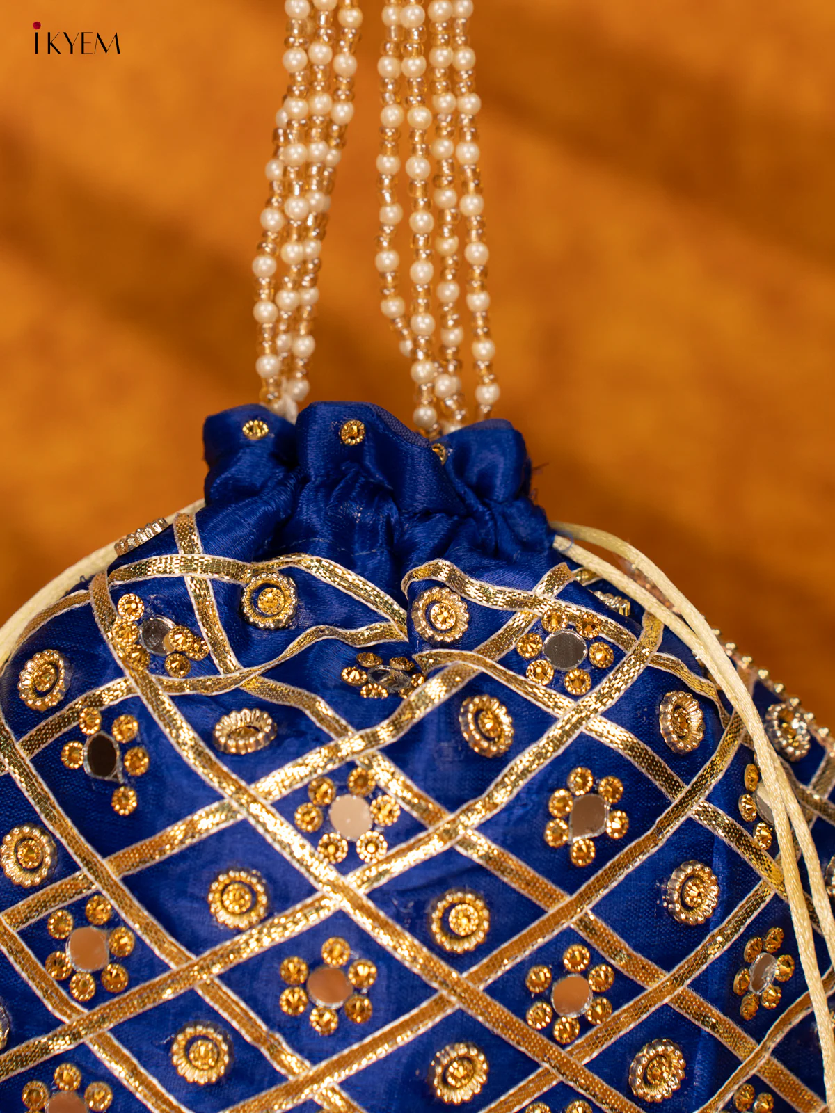 Designer Potli Bag with Mirror Work - Blue - KA18158 - Image 5
