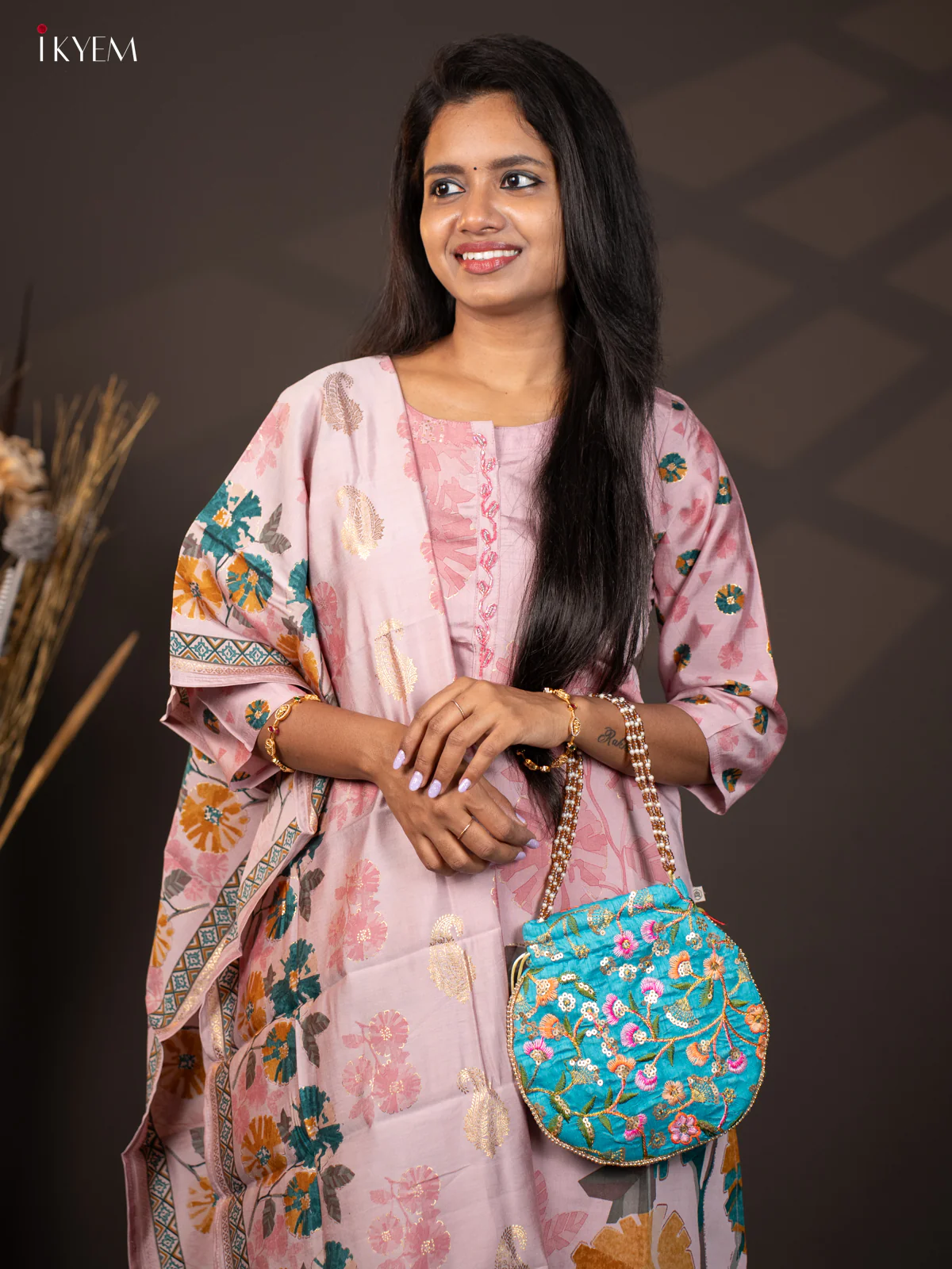 Designer Floral Potli Bag - Blue - KA18161