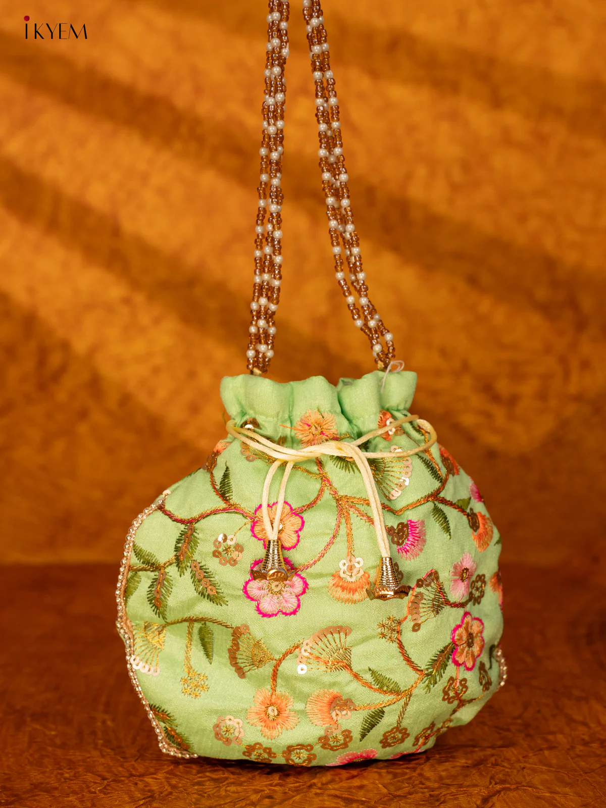 Designer Floral Potli Bag - Green - KA18162 - Image 5