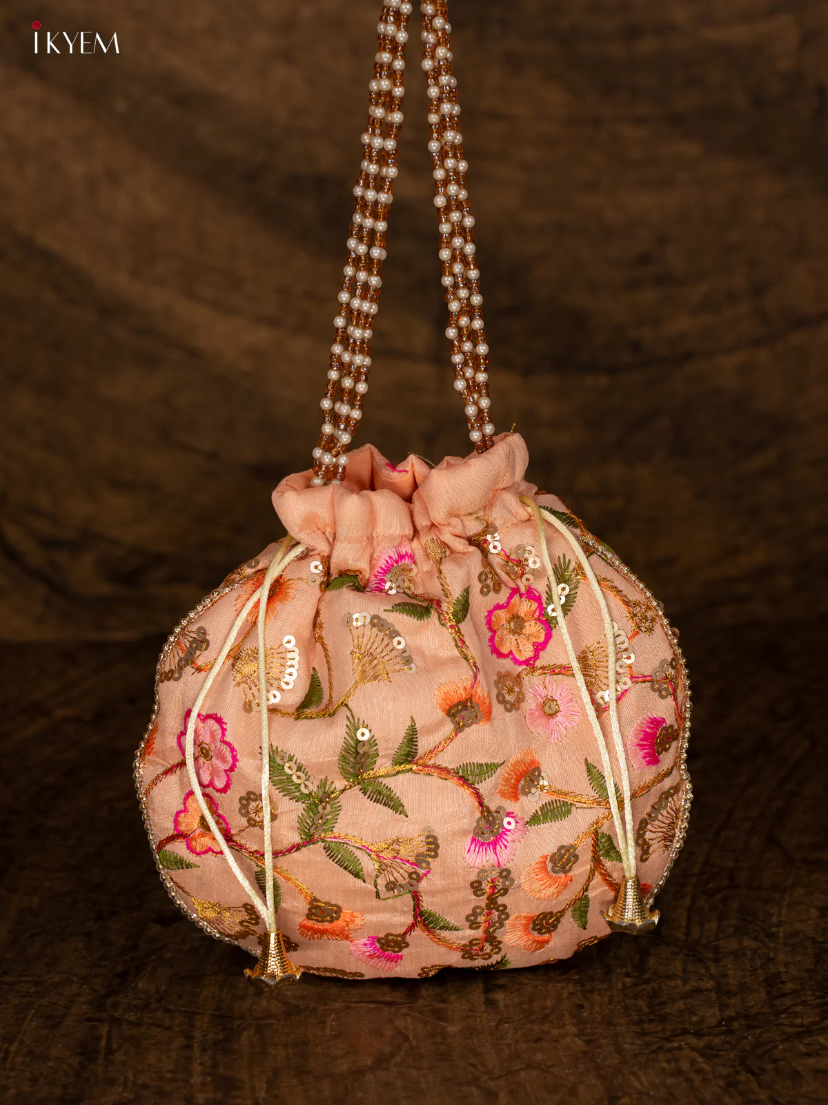 Designer Floral Potli Bag - Peach - KA18164 - Image 2