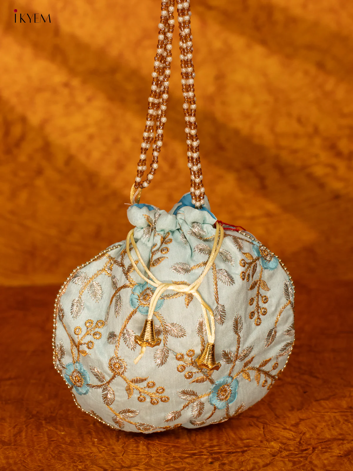Designer Embroidered Potli Bag - Blue -KA18167 - Image 5