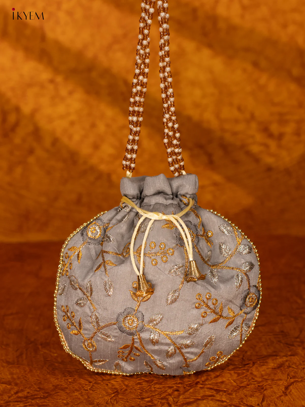 Designer Embroidered Potli Bag - Grey - KA18170 - Image 5