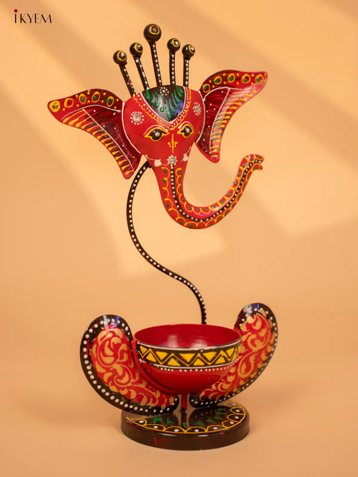 Iron Hand Painted Ganesha T-light Holder - 11 Inch -KA21113 - Image 2