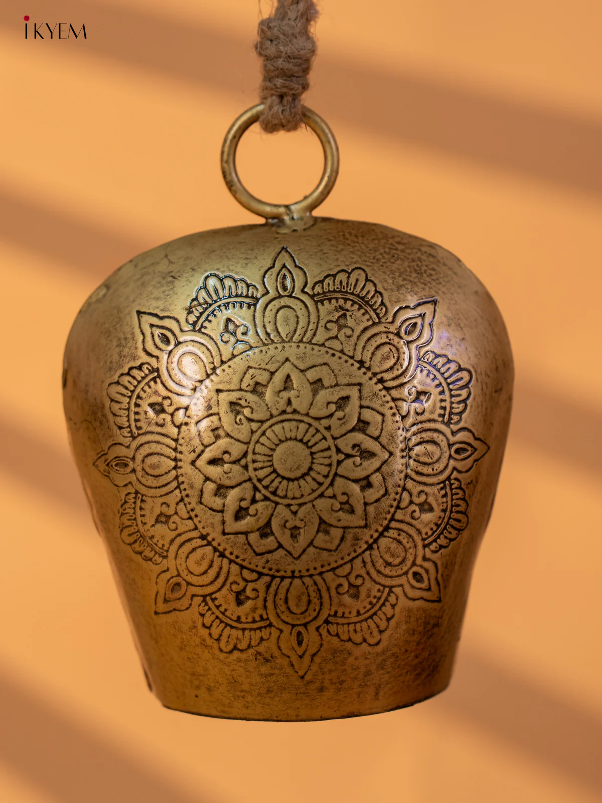Metal cow Bell with Fine flower Etching & handle Rope- SMALL - KA21120 - Image 2