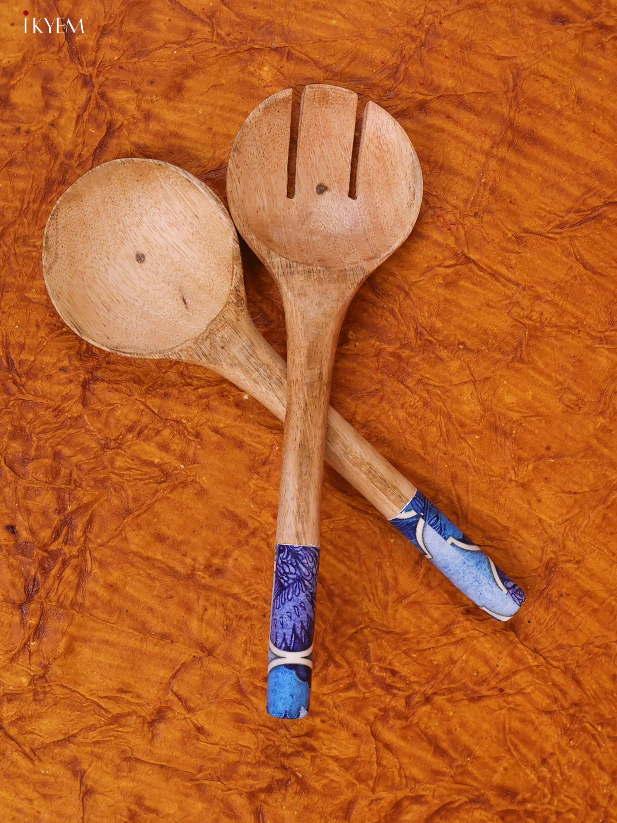Wooden crockery Mango Bowl Small Fork With Spoon Set - Light Blue - KA22114 - Image 5