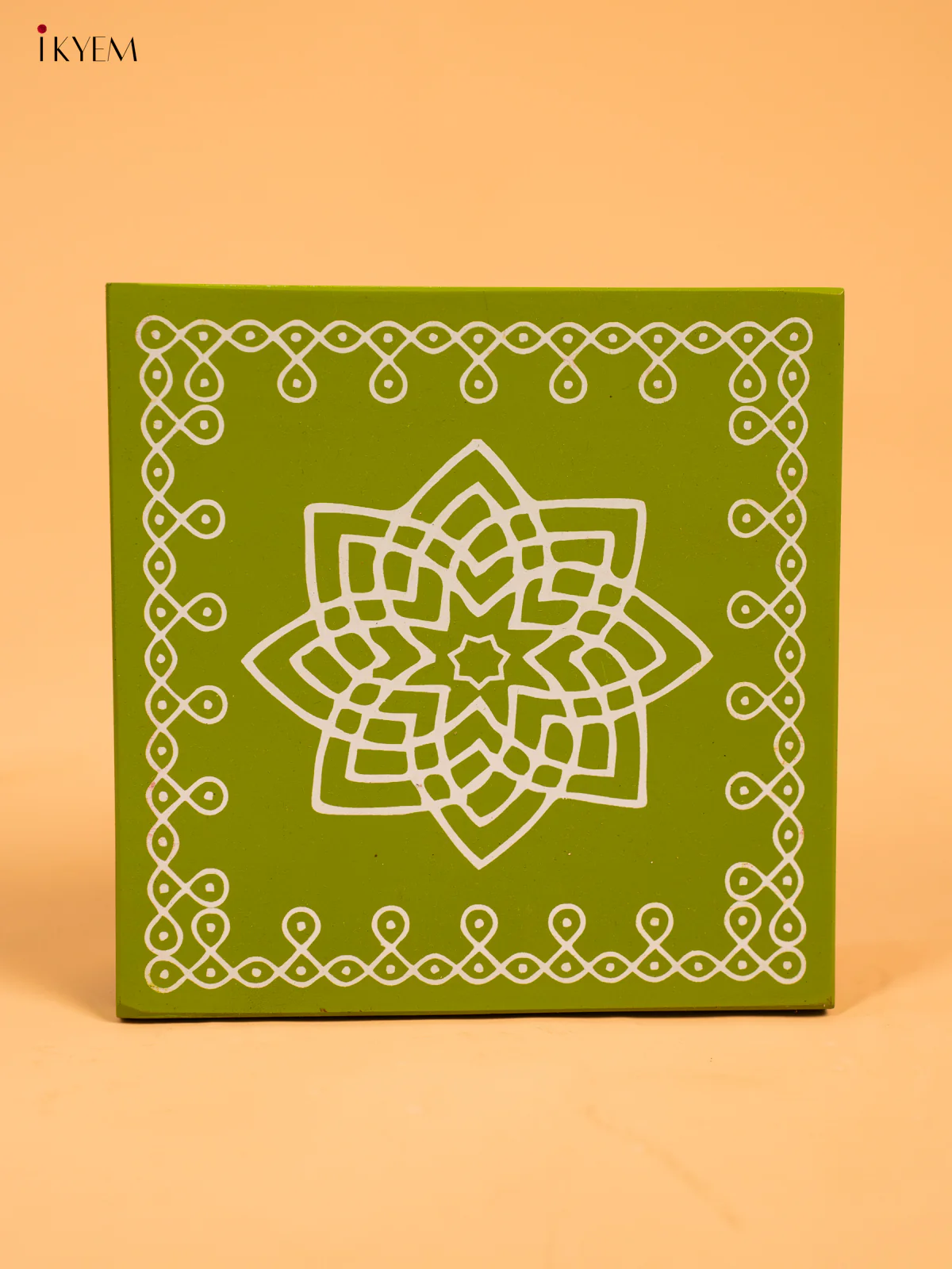 Wooden Square Kolam Manai (6x6) - Hrudaya Kamalam - KA30123 - Image 4