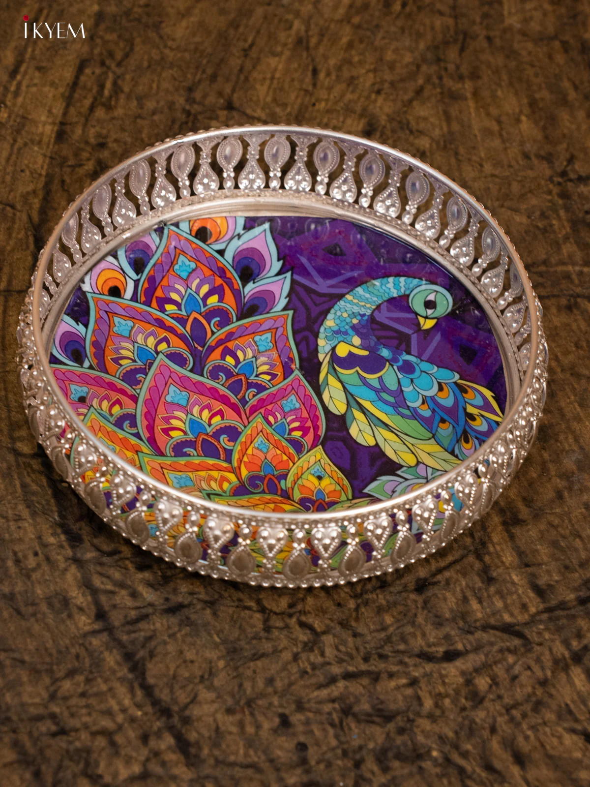 Digital Printed German Silver Tray - Floral - Purple - KA30138