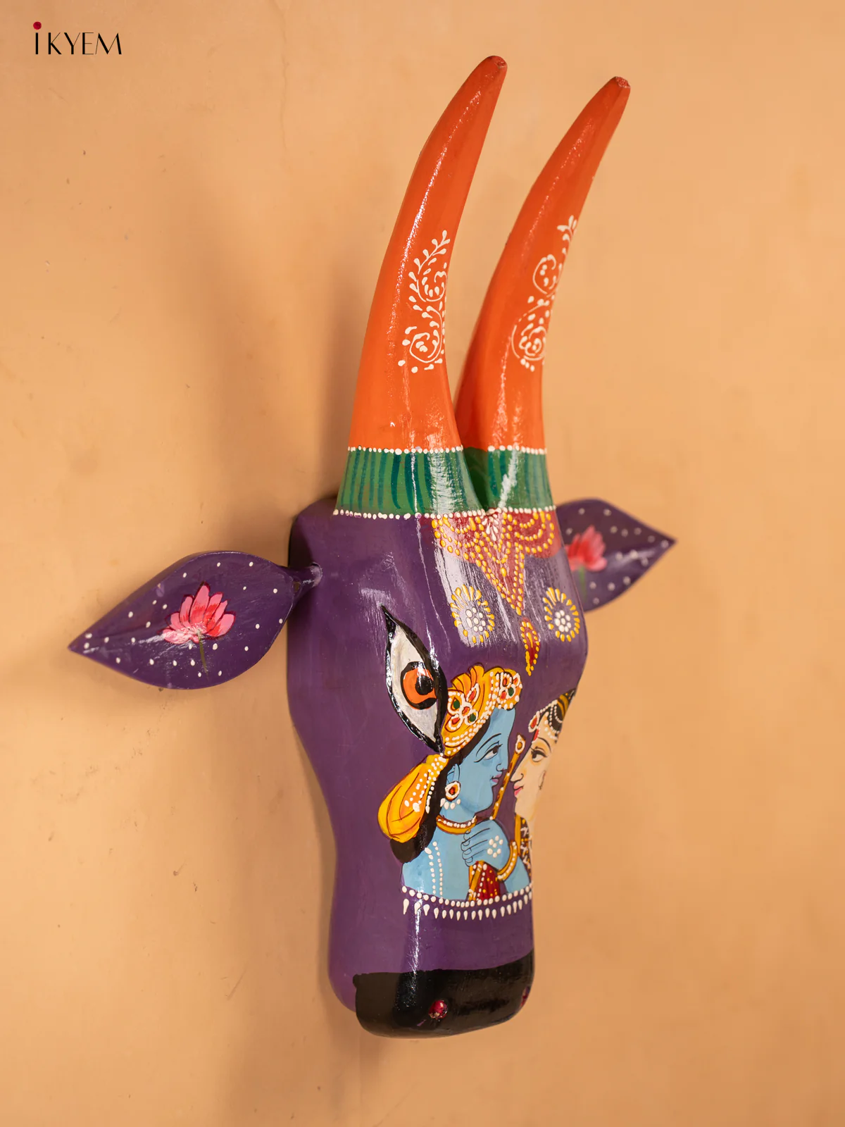 Hand Painted Cow Head - Violet - 16 inch - KA30143 - Image 3