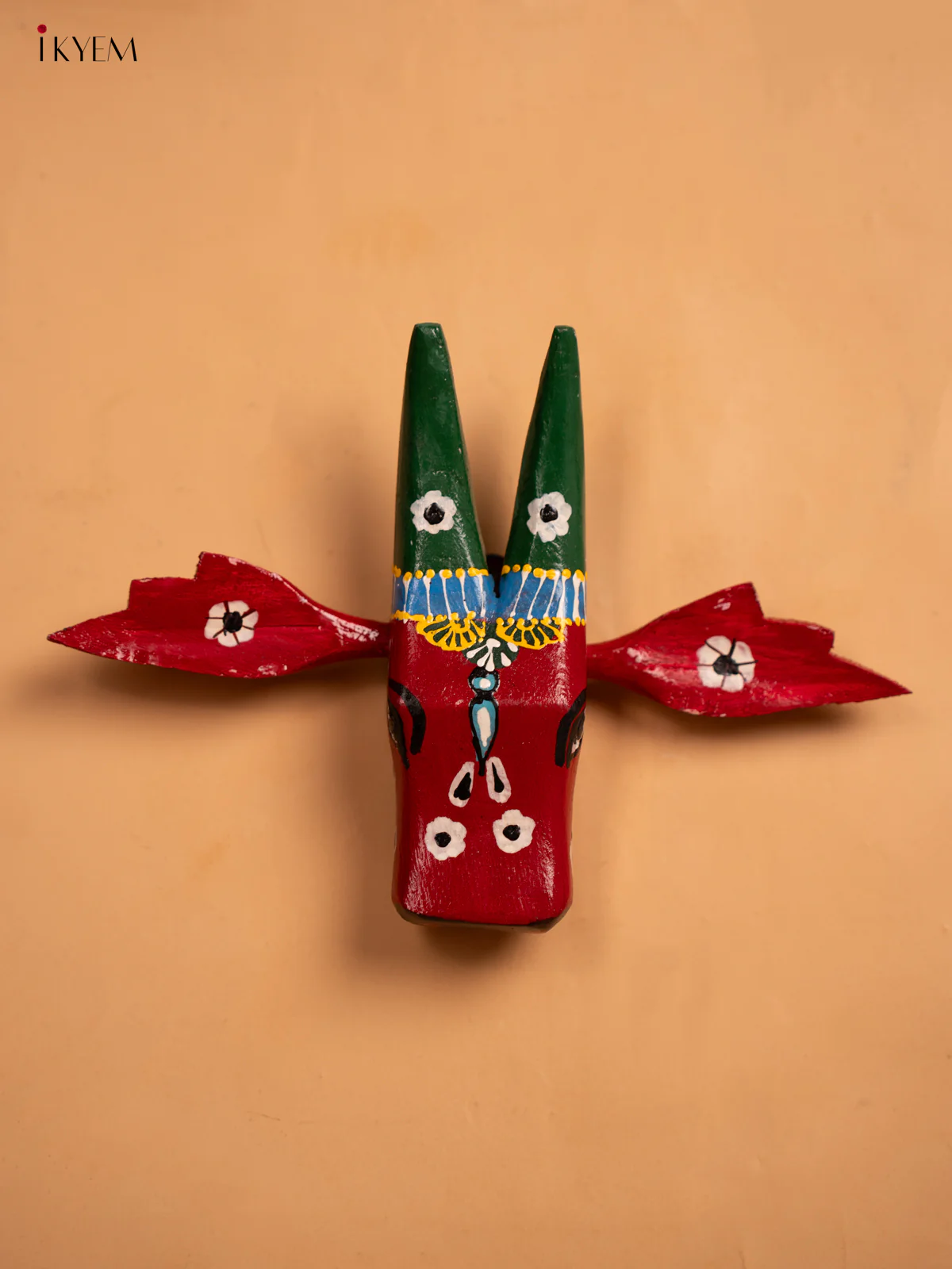 Hand Painted Wooden Cow Head - Red - 6inch - KA30148