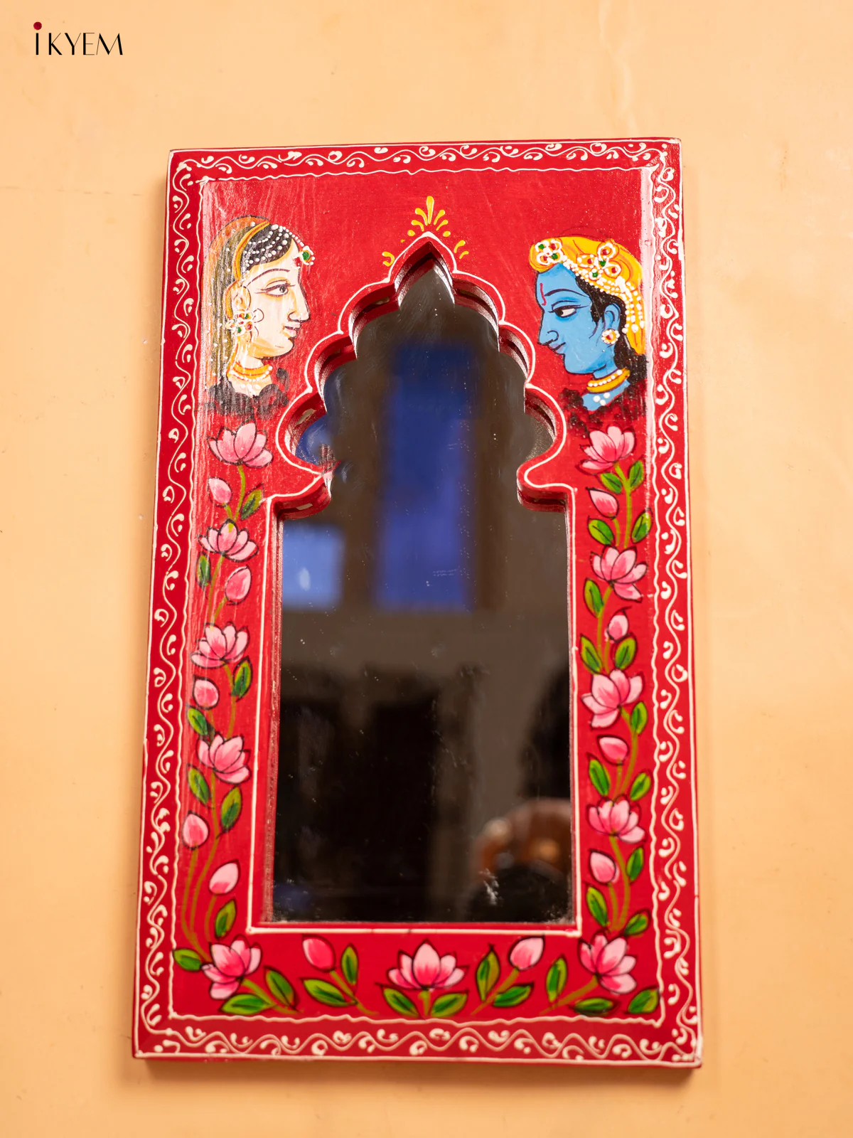 Wooden Hand Painted Mirror Frame - 15 Inch - Red - KA30155 - Image 2