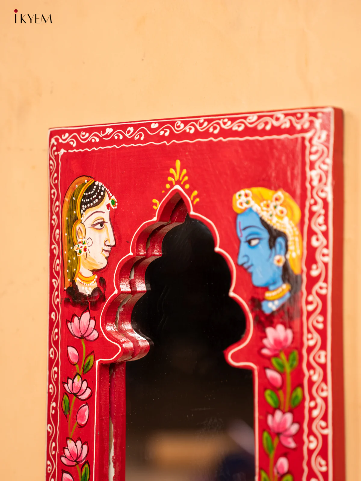 Wooden Hand Painted Mirror Frame - 15 Inch - Red - KA30155 - Image 4