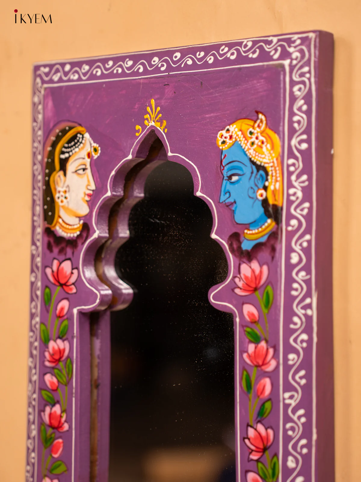 Wooden Hand Painted Mirror Frame - Violet - KA30156 - Image 3
