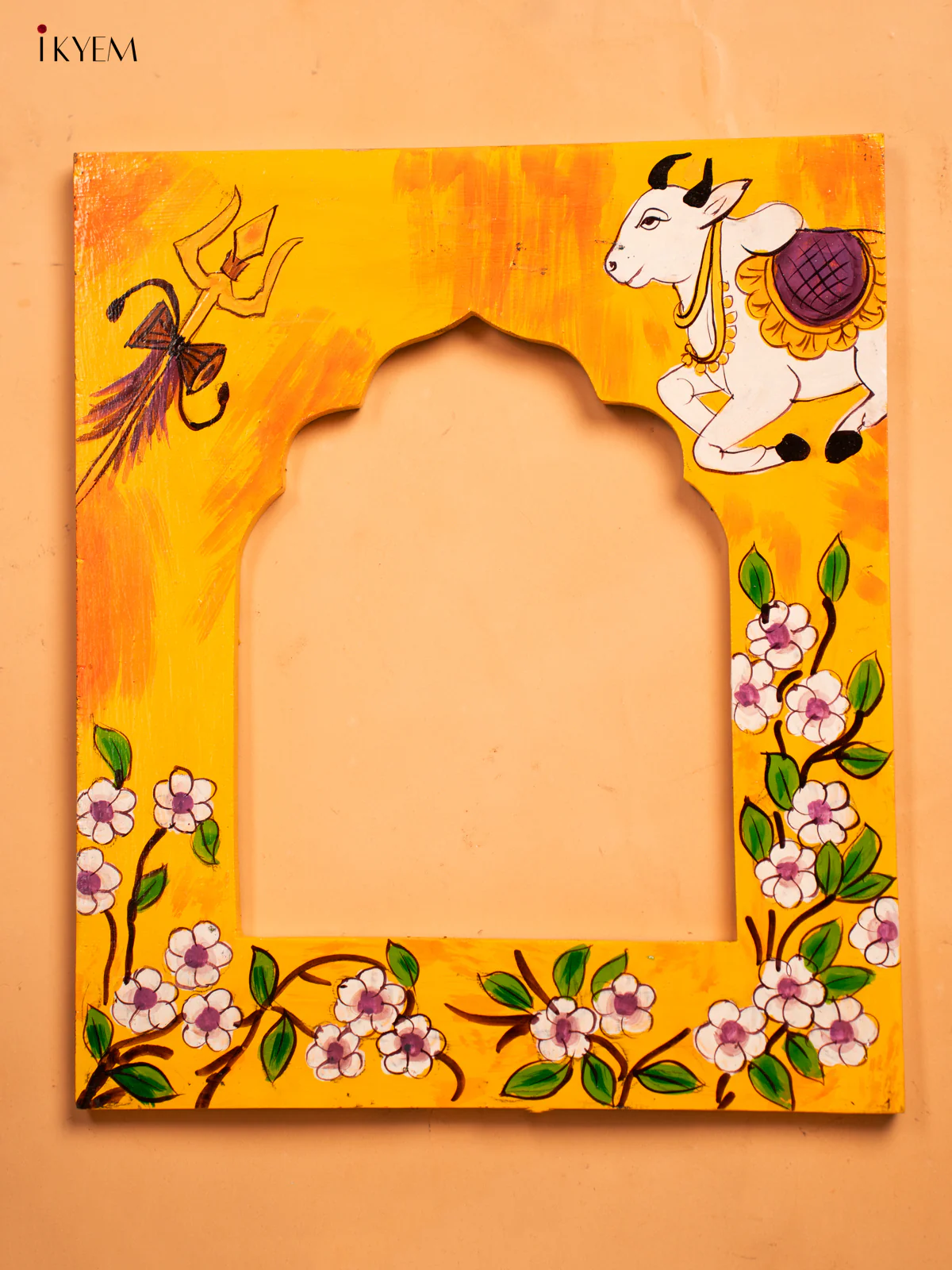 Wooden Hand Painted Photo frame - Yellow - 12 inch - KA30160 - Image 2