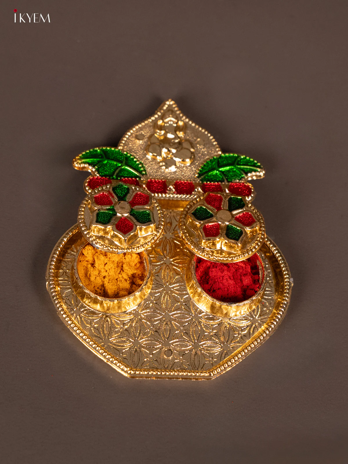 Kalasam Shaped Gold Plate with Haldi Kumkum Holder - KG25199 - Image 2