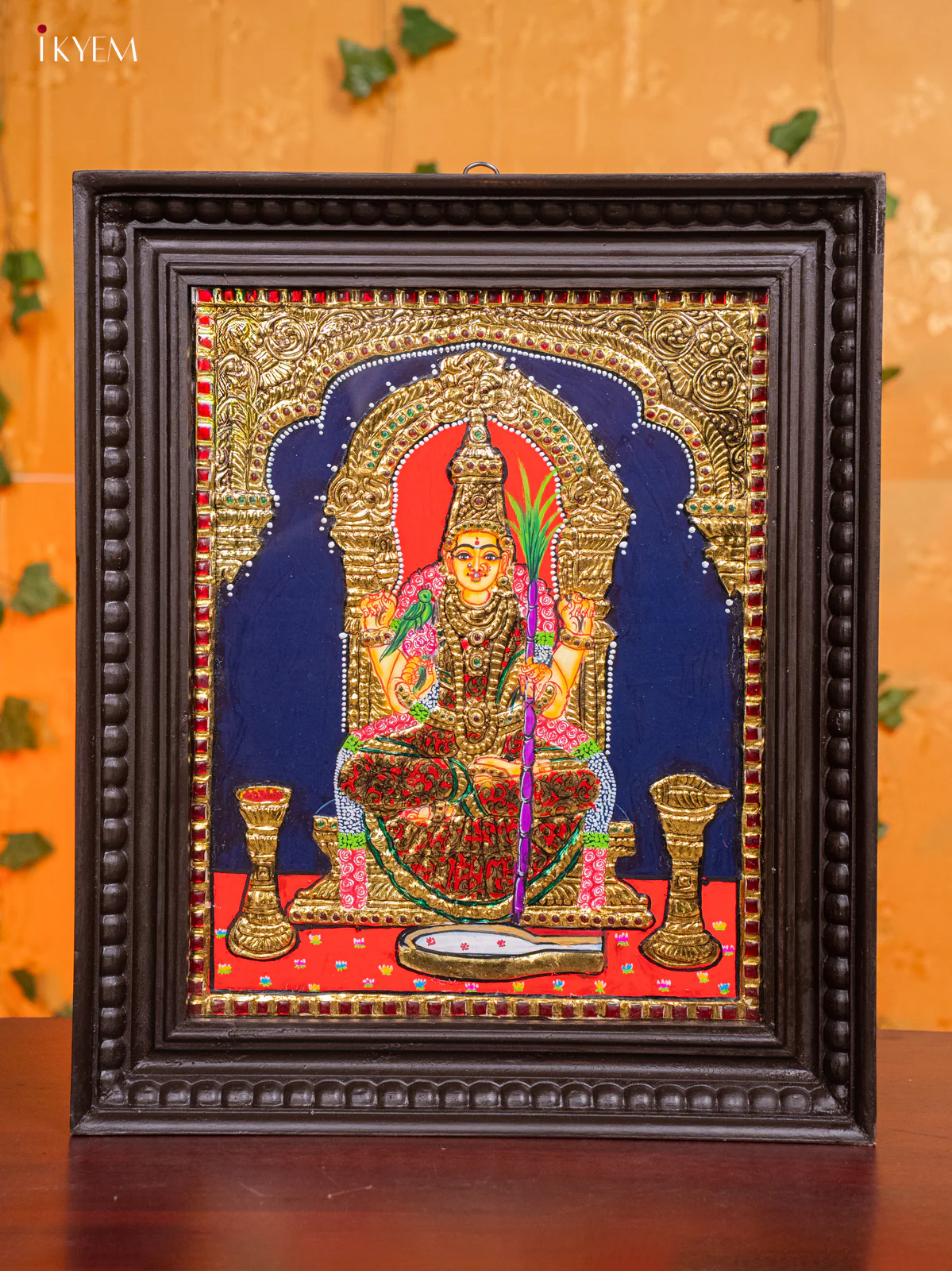 Divine Kamatchi Amman Tanjore Painting in Teak Wood Frame (18x15 Inch) - KH26187