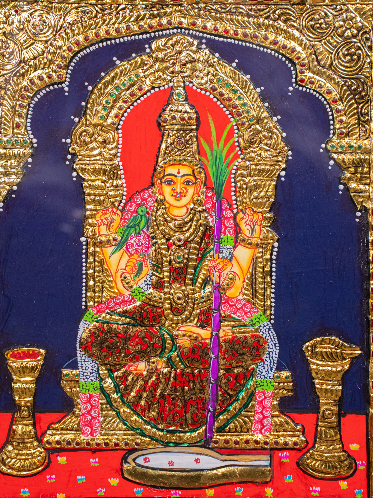 Divine Kamatchi Amman Tanjore Painting in Teak Wood Frame (18x15 Inch) - KH26187 - Image 3