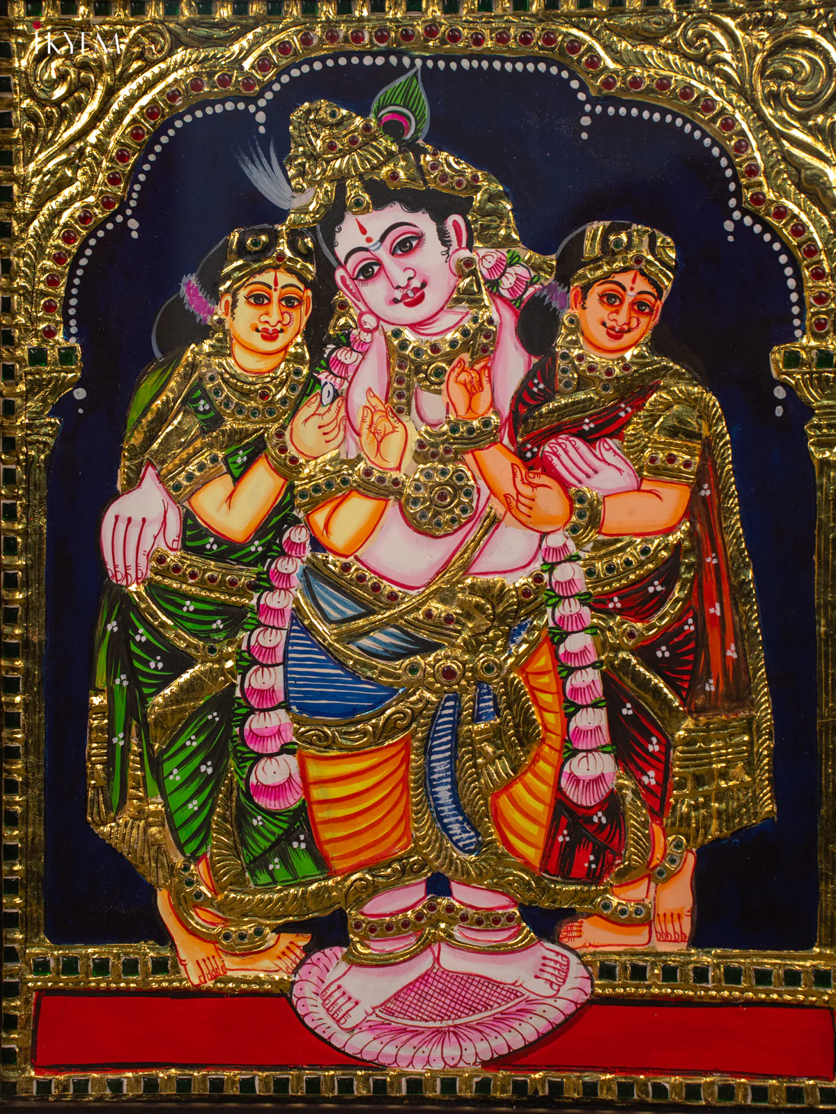 Bhama rukmani krishna - Tanjore Painting (18x15) - KB01116 - Image 3
