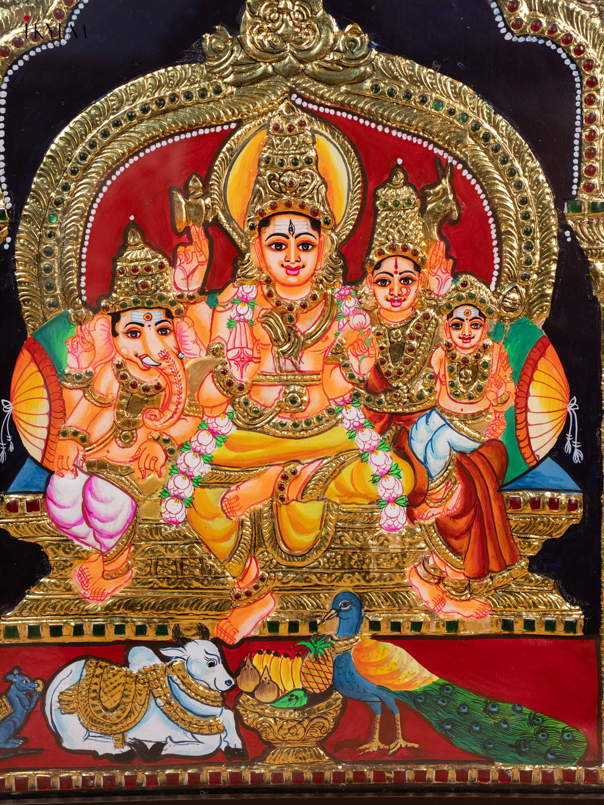 Sivan Parvathi Family - Tanjore Painting (24x20) - KB01159 - Image 3