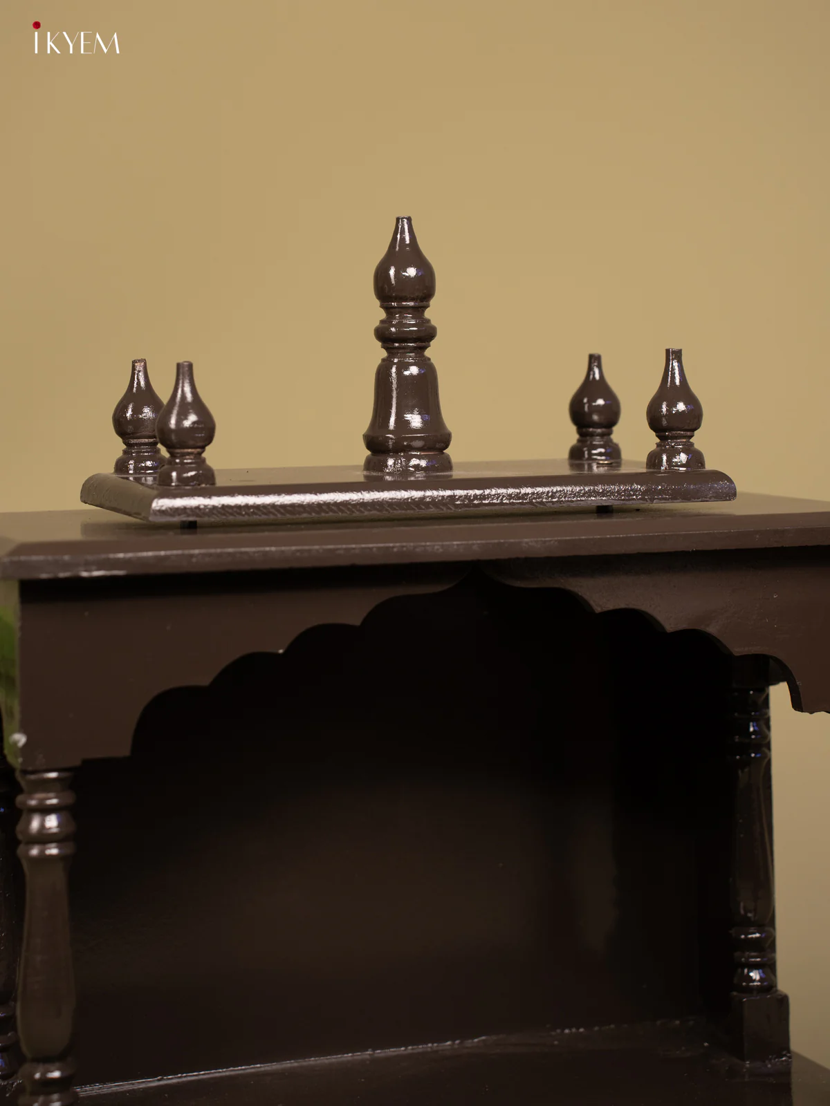 Wooden Hand Painted Mandir with 2 Drawers -22 Inch- Brown - KB04116 - Image 8