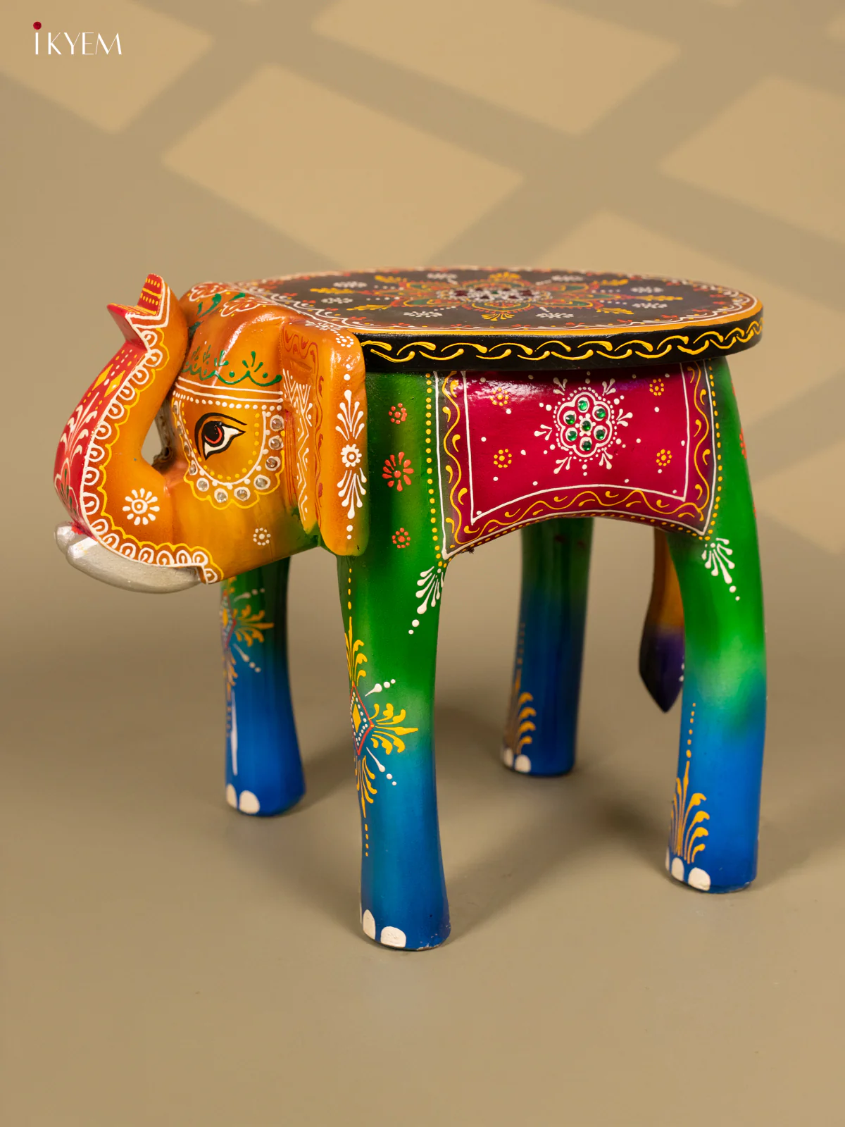 Hand-Painted Wooden Elephant Stool - Multi Colour - 12 Inches - KB04120 - Image 5