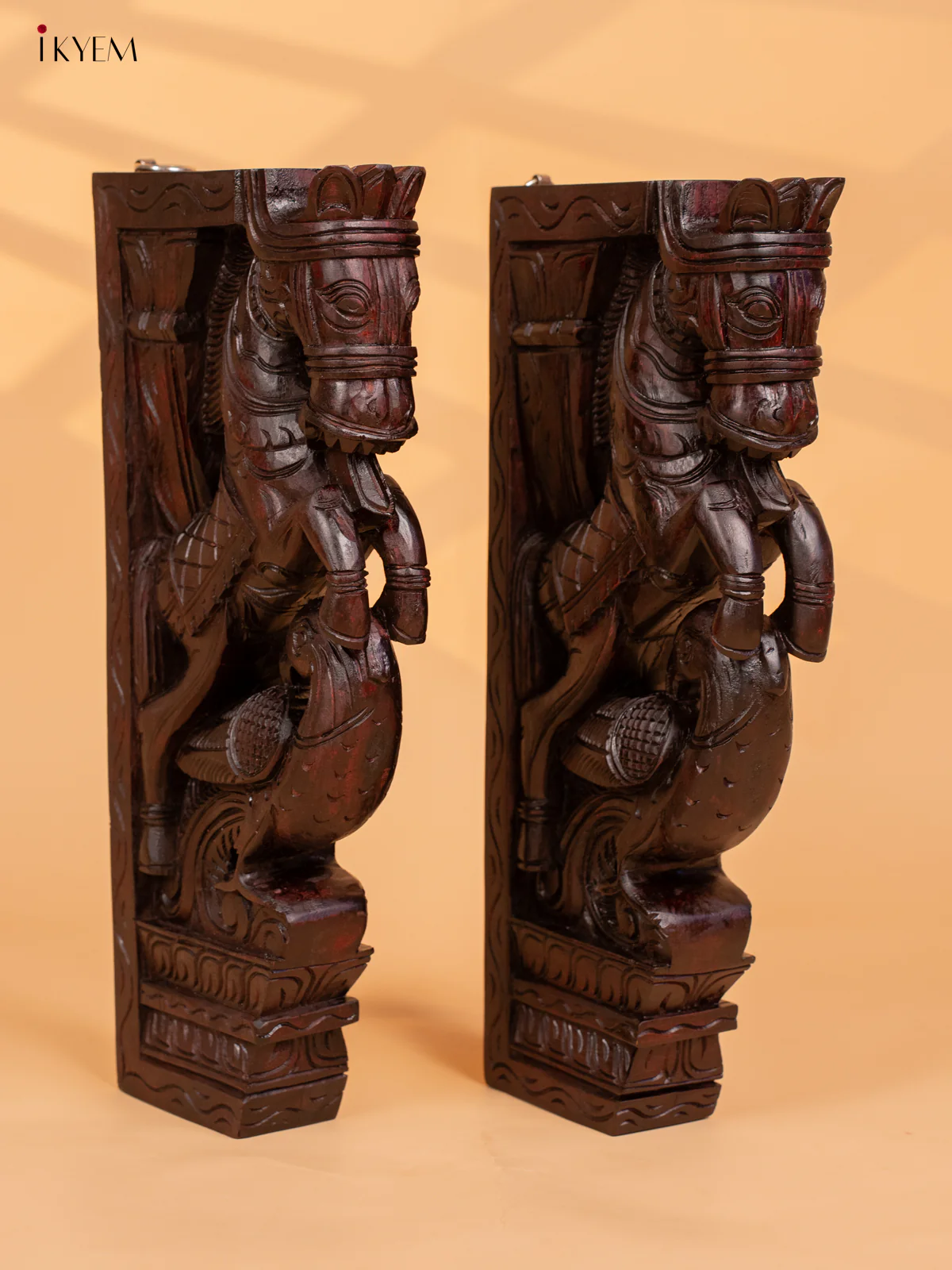 Rosewood Finish Hand Carved Horse Bracket 18 Inch- Set of 2 - KB10113