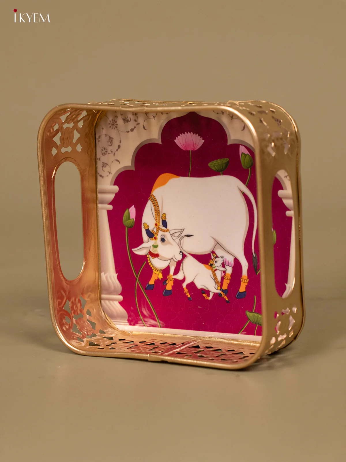 Digital Printed Pichwai Tray - Square 6 inch - KB11118 - Image 2
