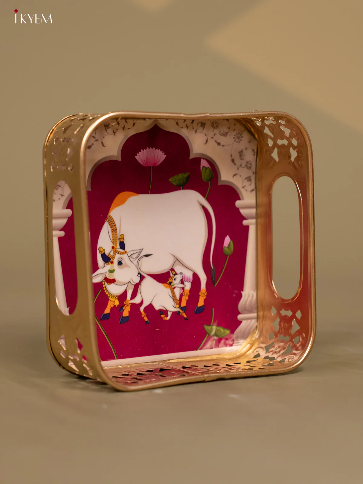 Digital Printed Pichwai Tray - Square 6 inch - KB11118 - Image 3