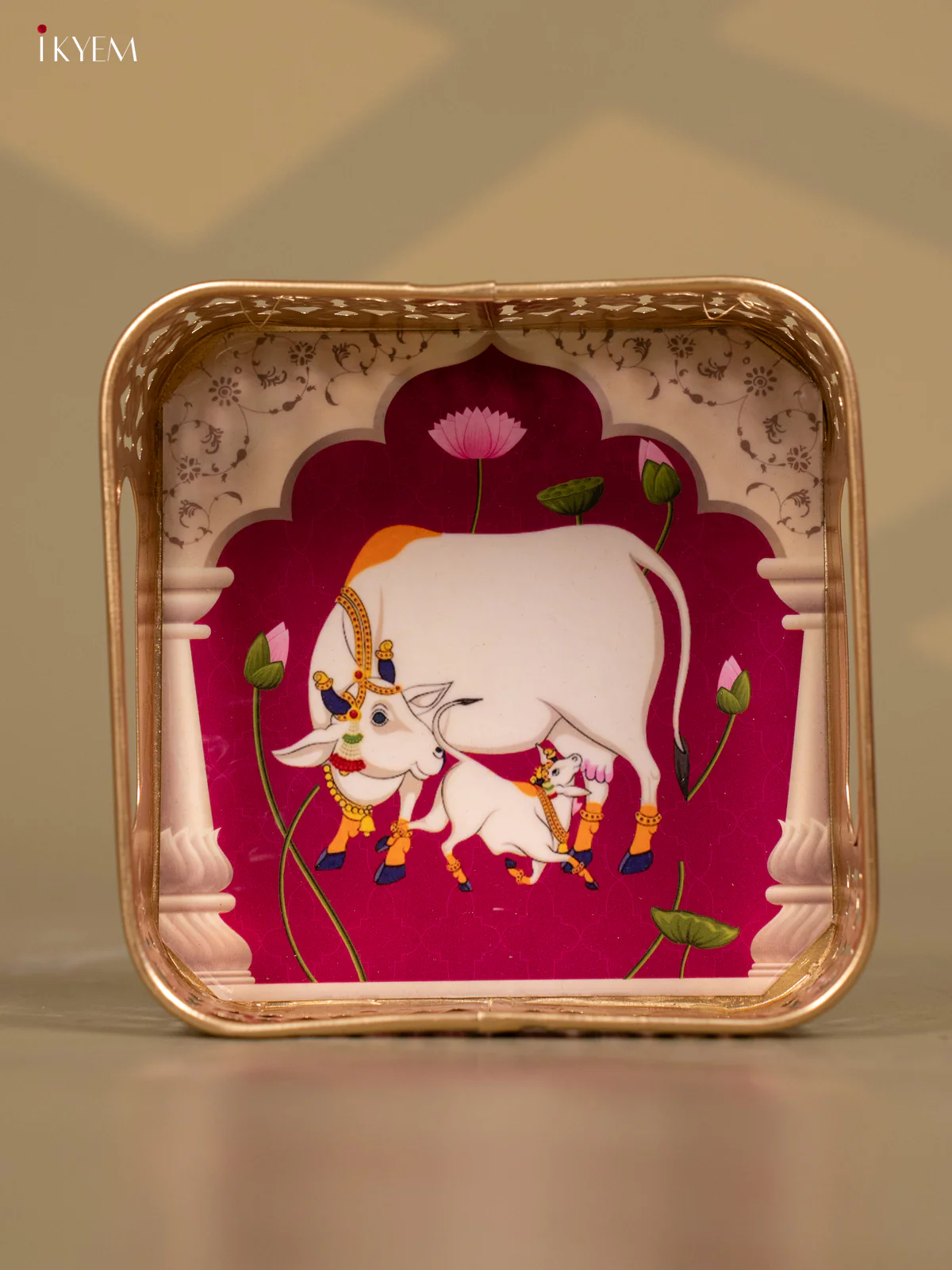 Digital Printed Pichwai Tray - Square 6 inch - KB11118 - Image 4