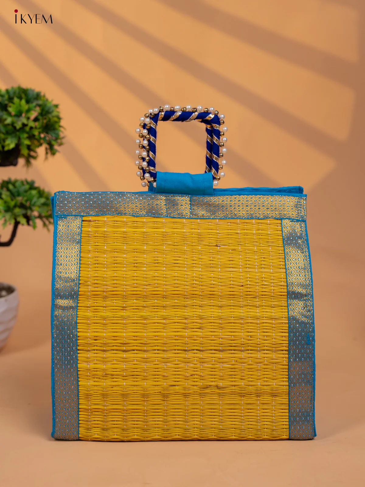 Colourful Korai Bag with Banarasi Borders & Embellished Handle -13 Inch- KB11119 - Image 10