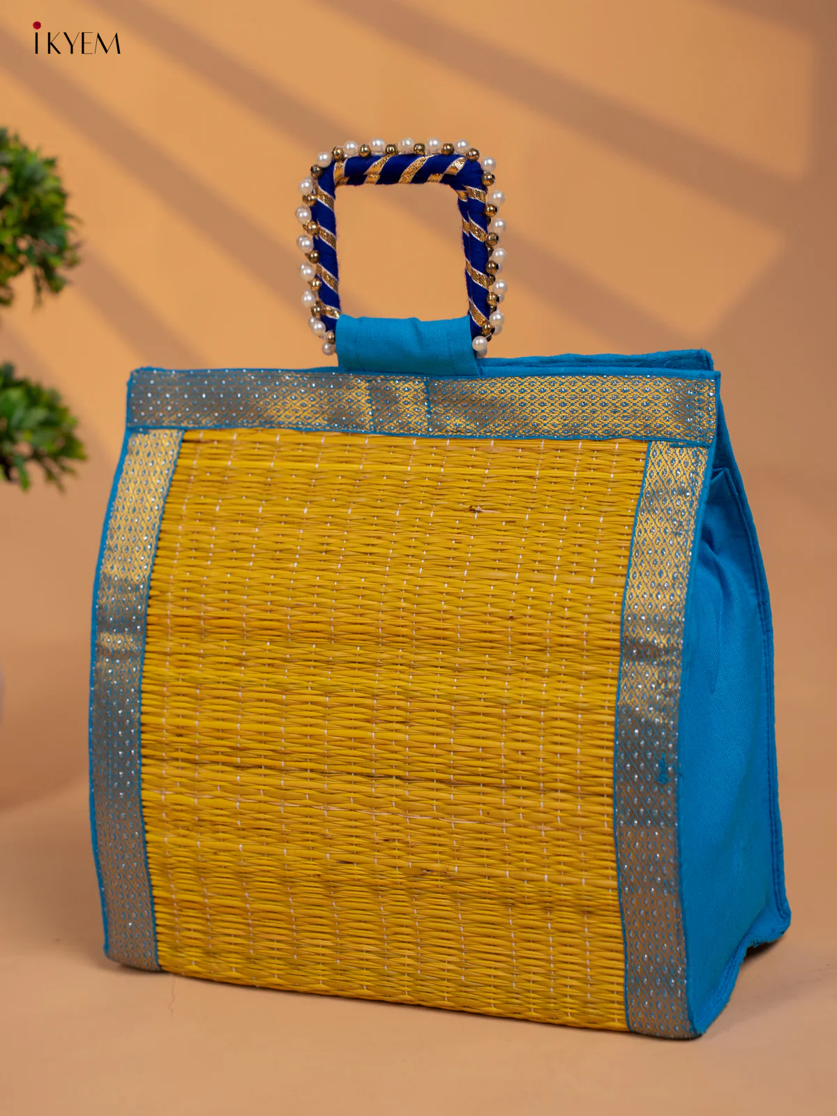 Colourful Korai Bag with Banarasi Borders & Embellished Handle -13 Inch- KB11119 - Image 9
