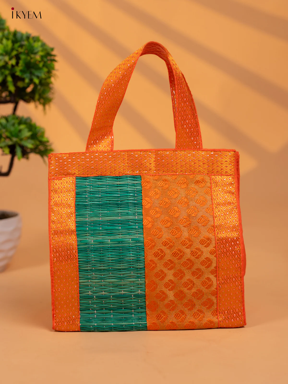 Half & Half Korai Bag with Banarasi Fabric - KB11120 - Image 2