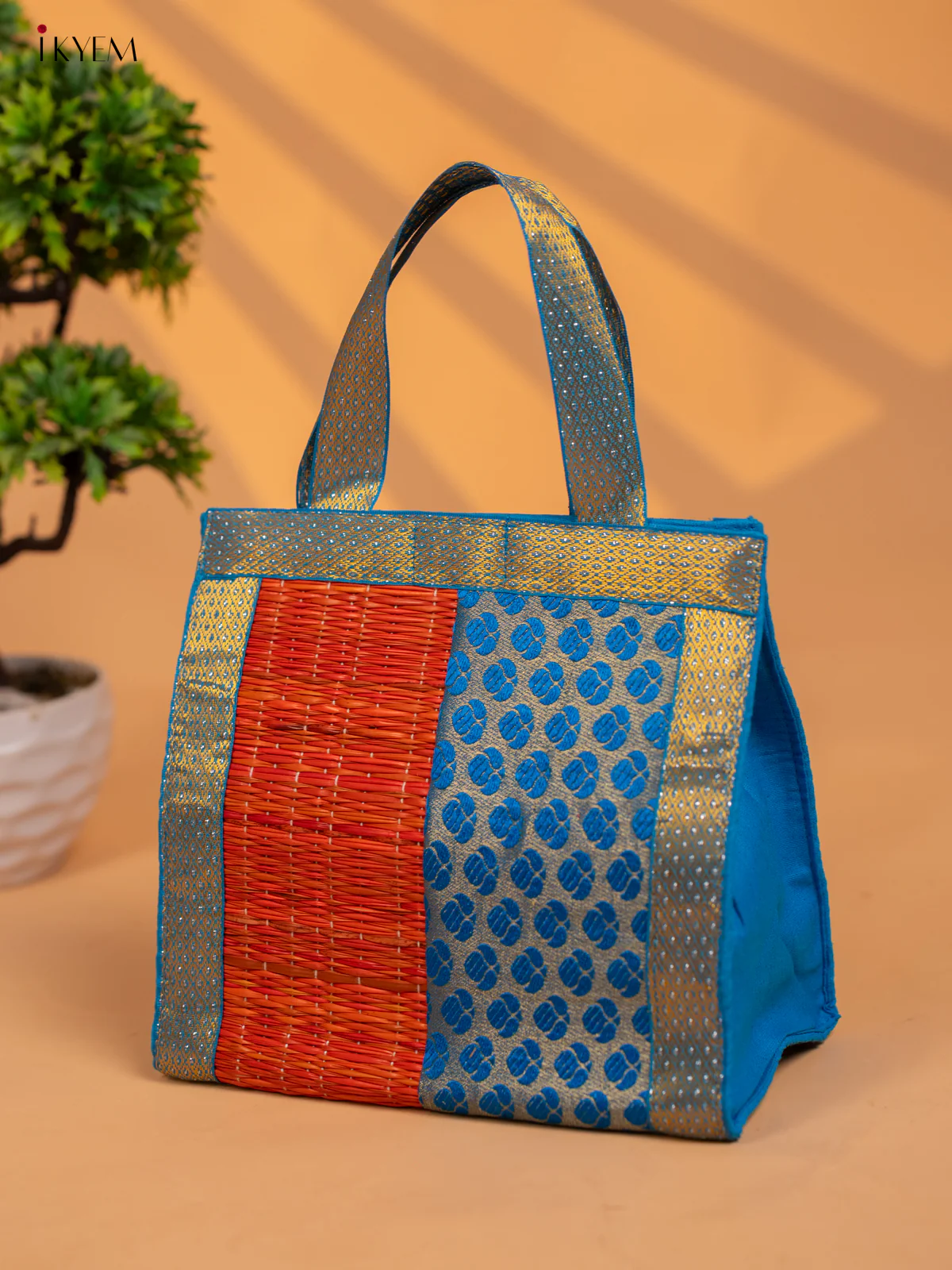 Half & Half Korai Bag with Banarasi Fabric - KB11120 - Image 5