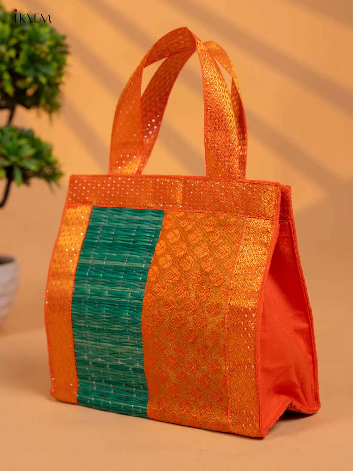 Half & Half Korai Bag with Banarasi Fabric - KB11120 - Image 8