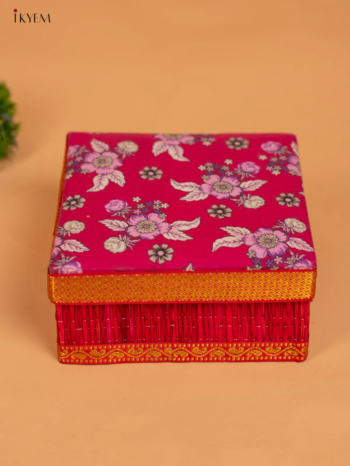 Foldable Korai Box with Kalamkari Fabric Top - Assorted Colours - KB11123 - Image 3