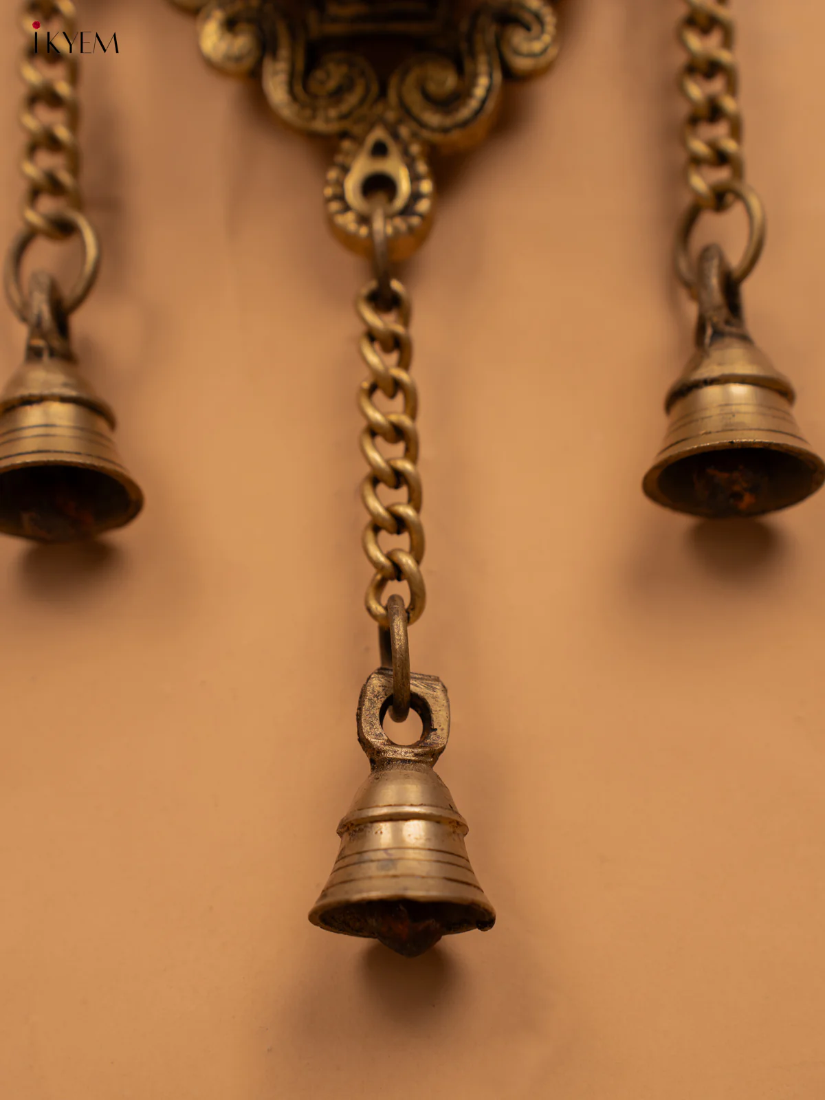 Brass Antique Wall Mount Hanging Diya with 3 Bells -12 inch- KB12115 - Image 6