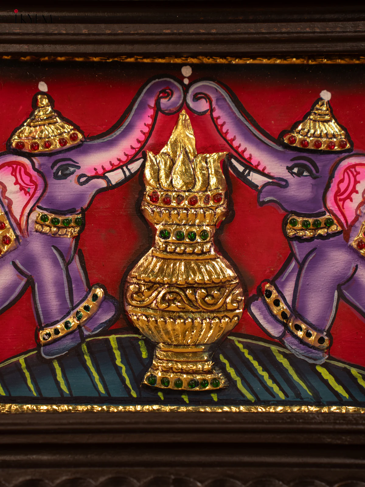 Elephant and kalasam - Tanjore Painting - (11 × 9) - KB17116 - Image 3