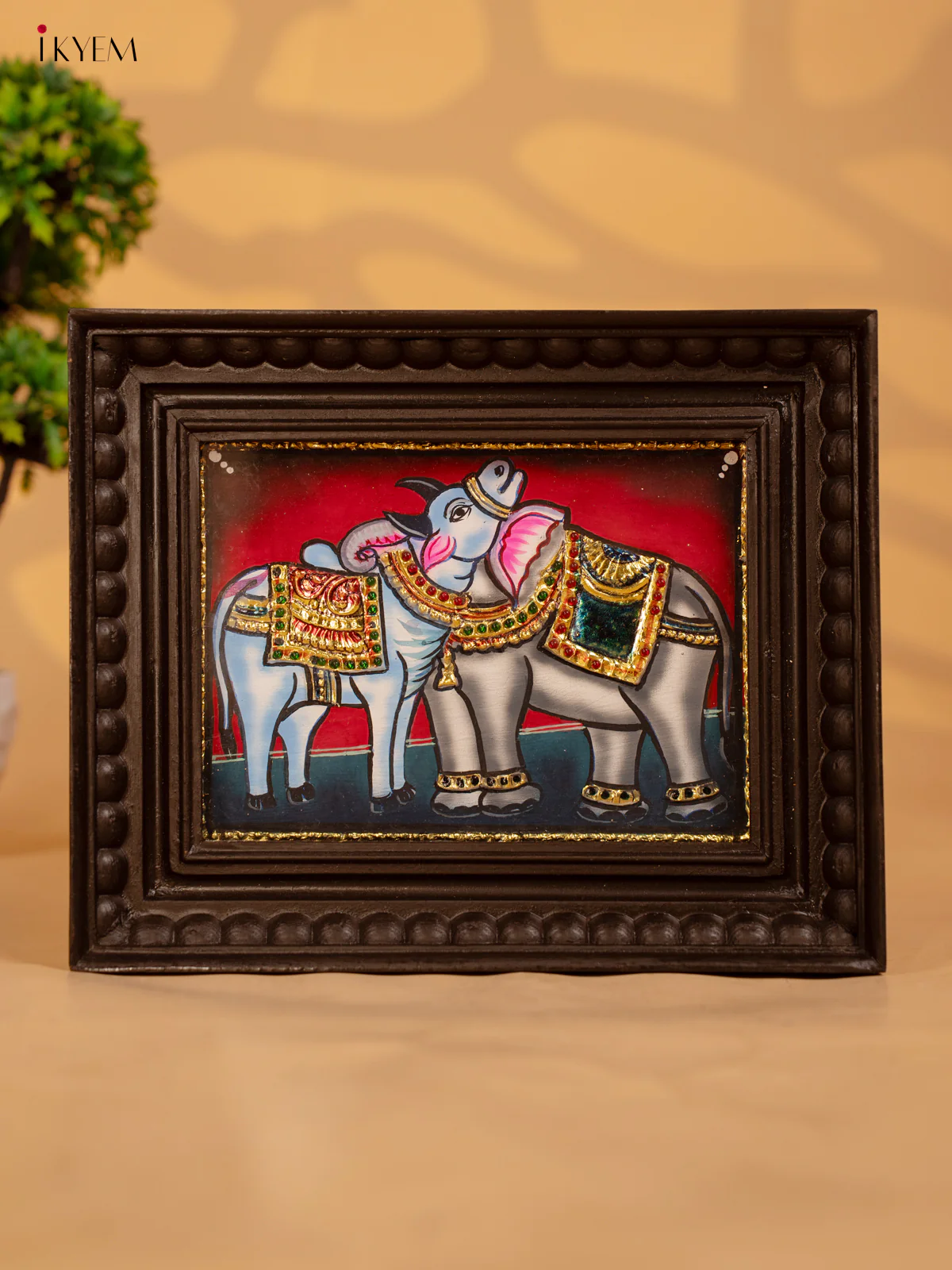 Elephant and Cow - Tanjore Painting (9x11) - KB17117 - Image 2