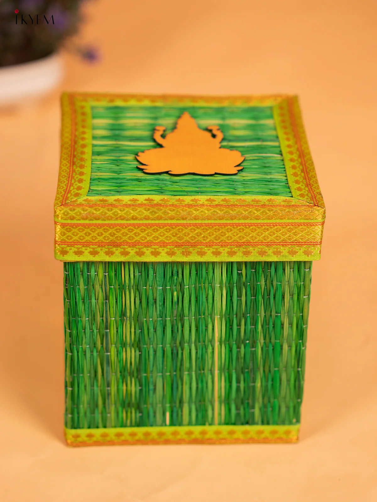 Korai Gift Box with Net Potli with Lakshmi Motif - Green- KB17137 - Image 4