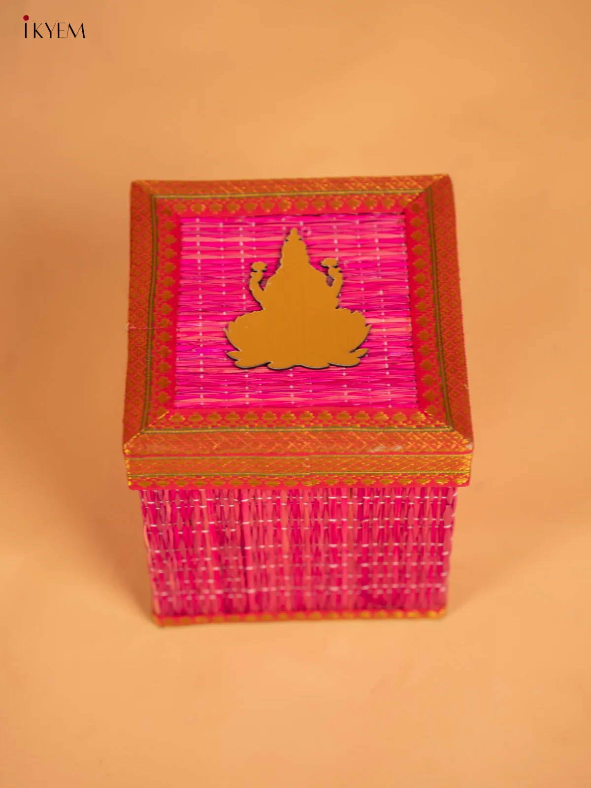 Korai Gift Box with Net Potli with Lakshmi Motif - 7 inch- Pink -KB17140 - Image 3