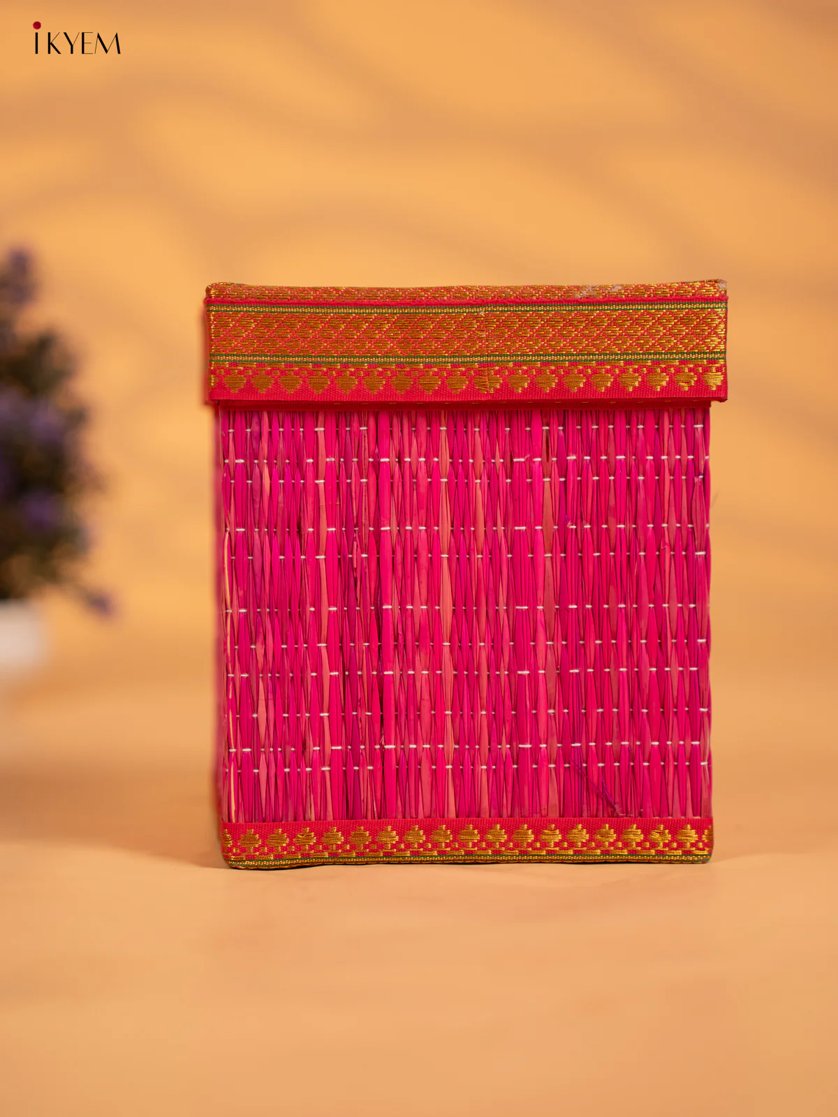 Korai Gift Box with Net Potli with Lakshmi Motif - 7 inch- Pink -KB17140 - Image 4