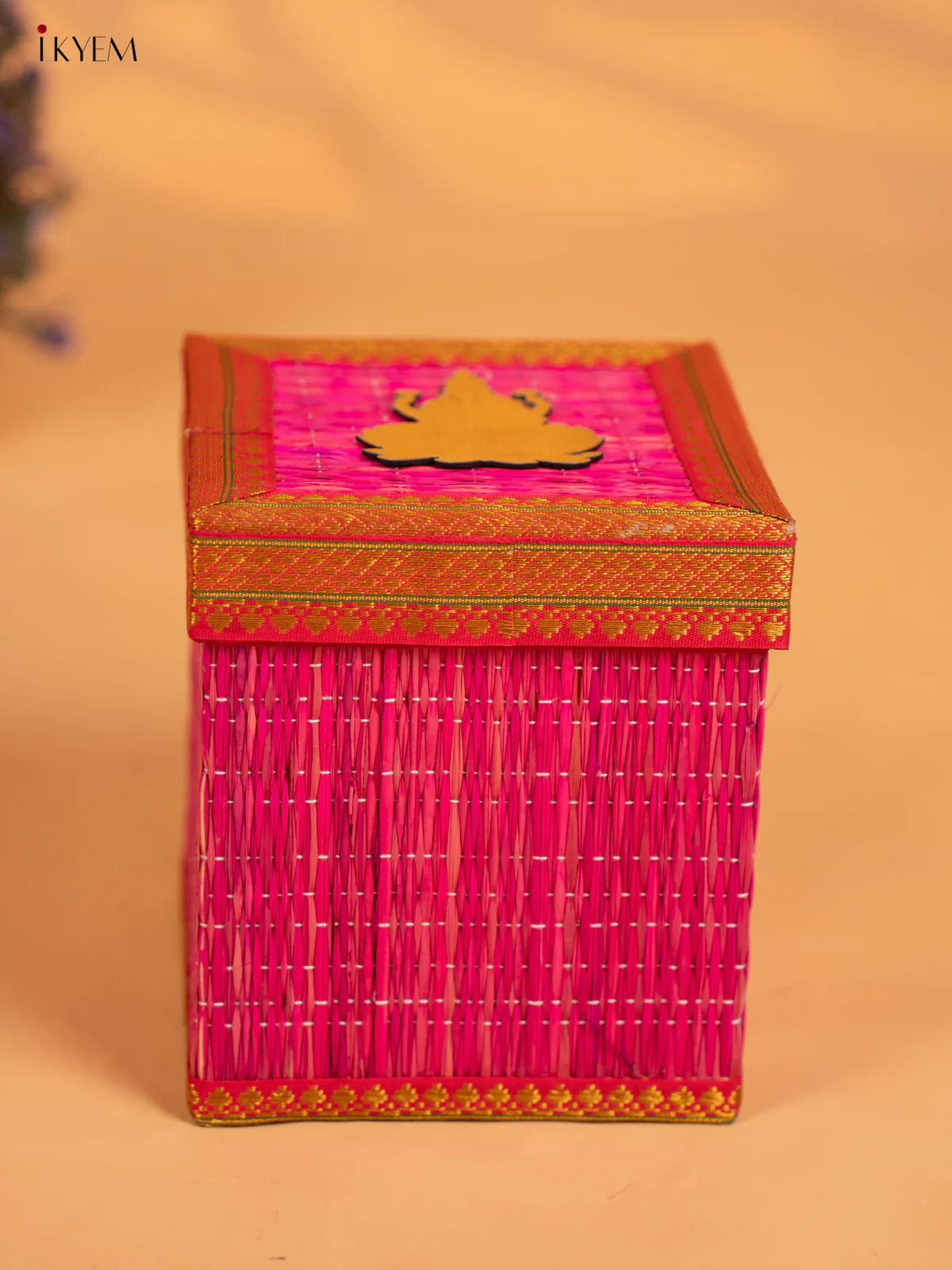 Korai Gift Box with Net Potli with Lakshmi Motif - 7 inch- Pink -KB17140 - Image 5