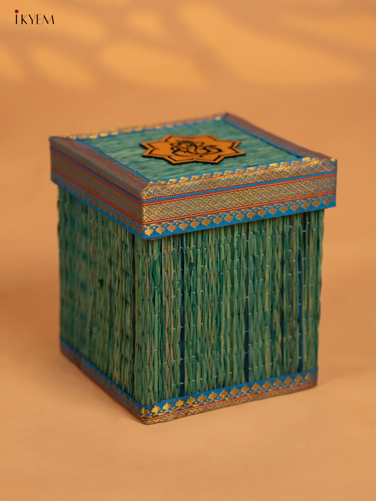 Korai Gift Box with Net Potli with Ganesha Motif -6 Inch- Blue - KB17143 - Image 4