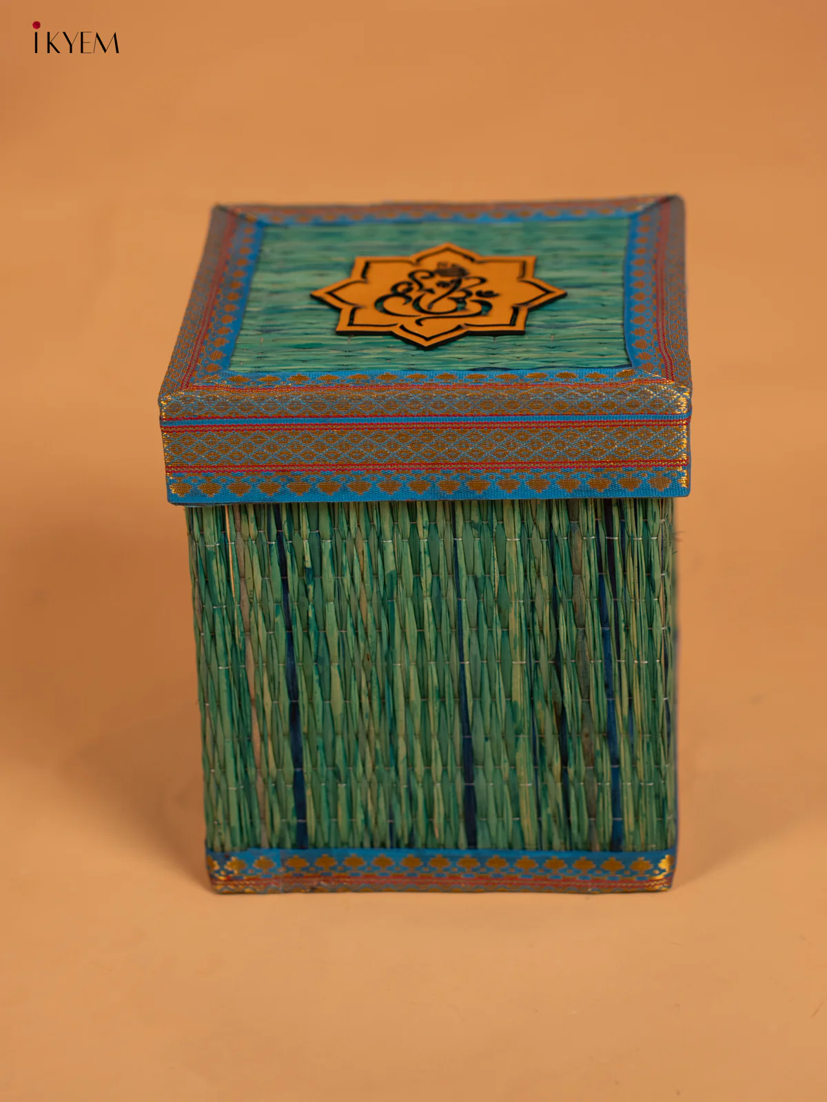 Korai Gift Box with Net Potli with Ganesha Motif -6 Inch- Blue - KB17143 - Image 5